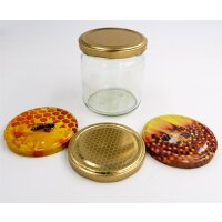 Rundglas mit Twist Off Deckel Biene Blume Wabe für 500g Honig
