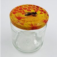 Round jar with twist off lid bee flower honeycomb for...