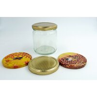 Rundglas mit Twist-off Deckel Sonnenblume Biene für 500g Honig 12 Stück